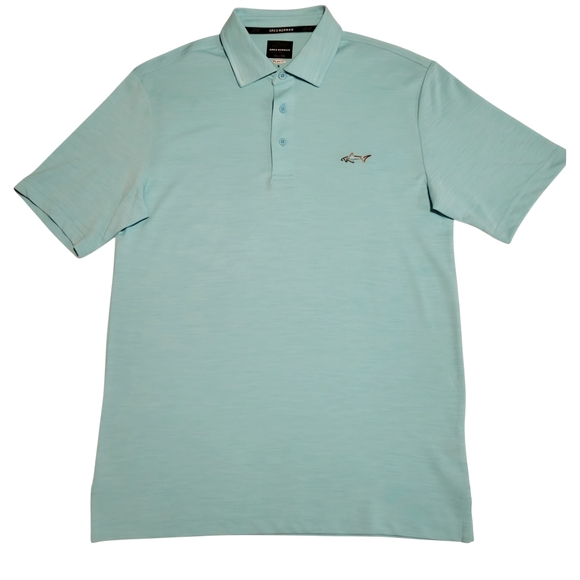(2) Greg Norman for Tasso Elba Play Dry Polo Blue Tangerine Shark Logo Golf - Picture 2 of 11